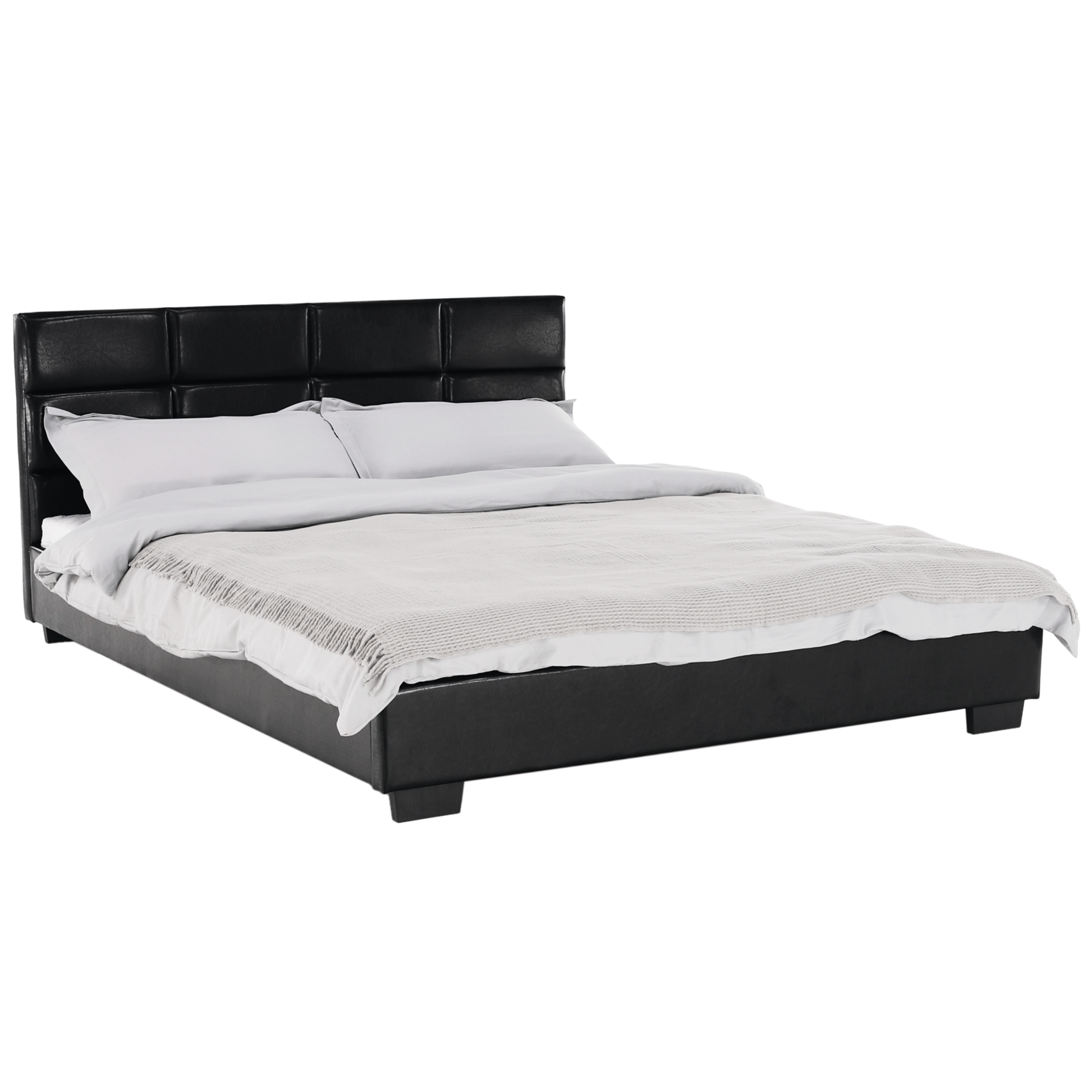 Ágy ágyráccsal, 160x200, fekete textilbőr, MIKEL (TK)