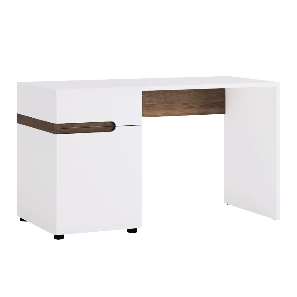 PC asztal, fehér extra magasfényű HG/tölgy sonoma sötét trufla, LYNATET TYP 80 (TK)