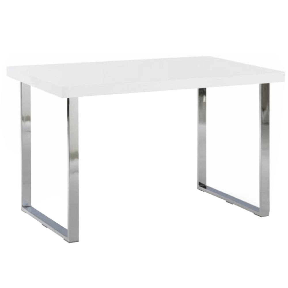 Étkezőasztal, fehér HG + króm, 130x80 cm, TALOS (TK)