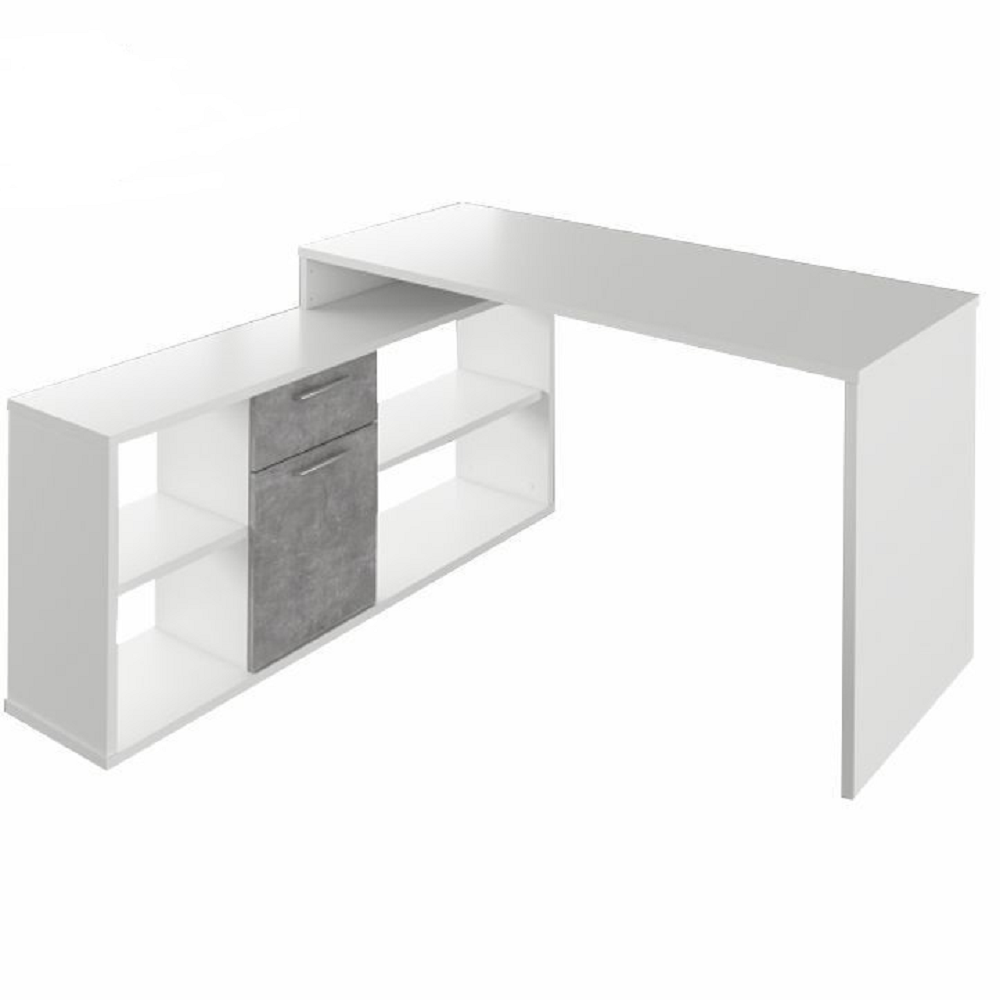 Sarok íróasztal, fehér/beton, NOE NEW (TK)