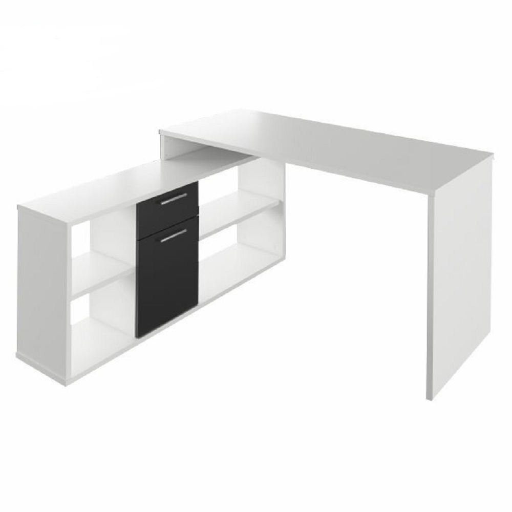 Sarok íróasztal, fehér/fekete, NOE NEW (TK)