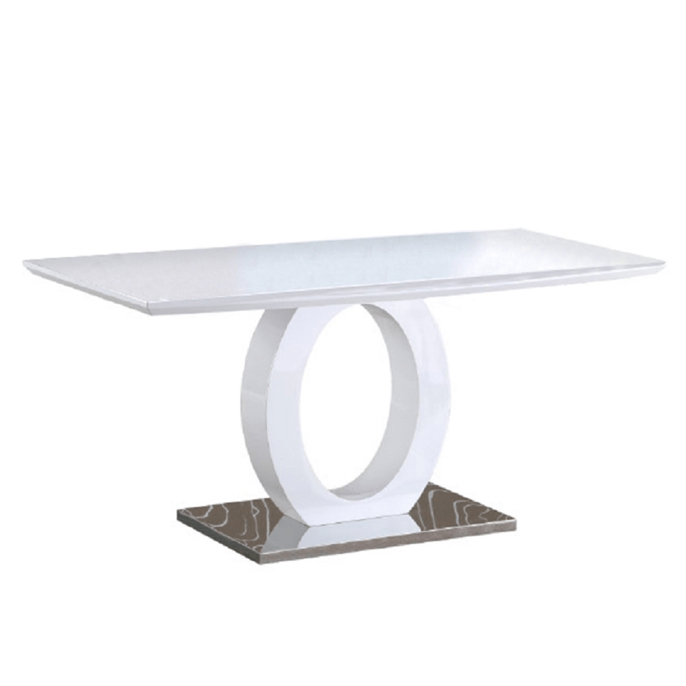 Étkezőasztal, fehér magas fény/acél, 150x80 cm, ZARNI (TK)