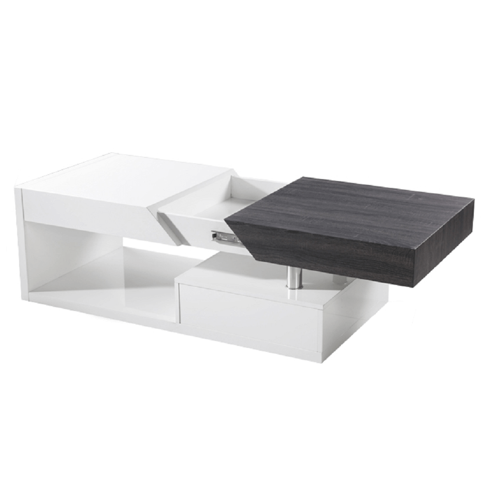 Dohányzó asztal, fehér fény/szürke fa design, MELIDA (TK)