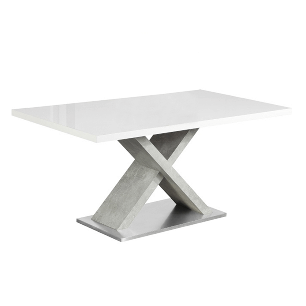 Étkezőasztal, fehér magasfényű HG/beton, 160x90 cm, FARNEL (TK)