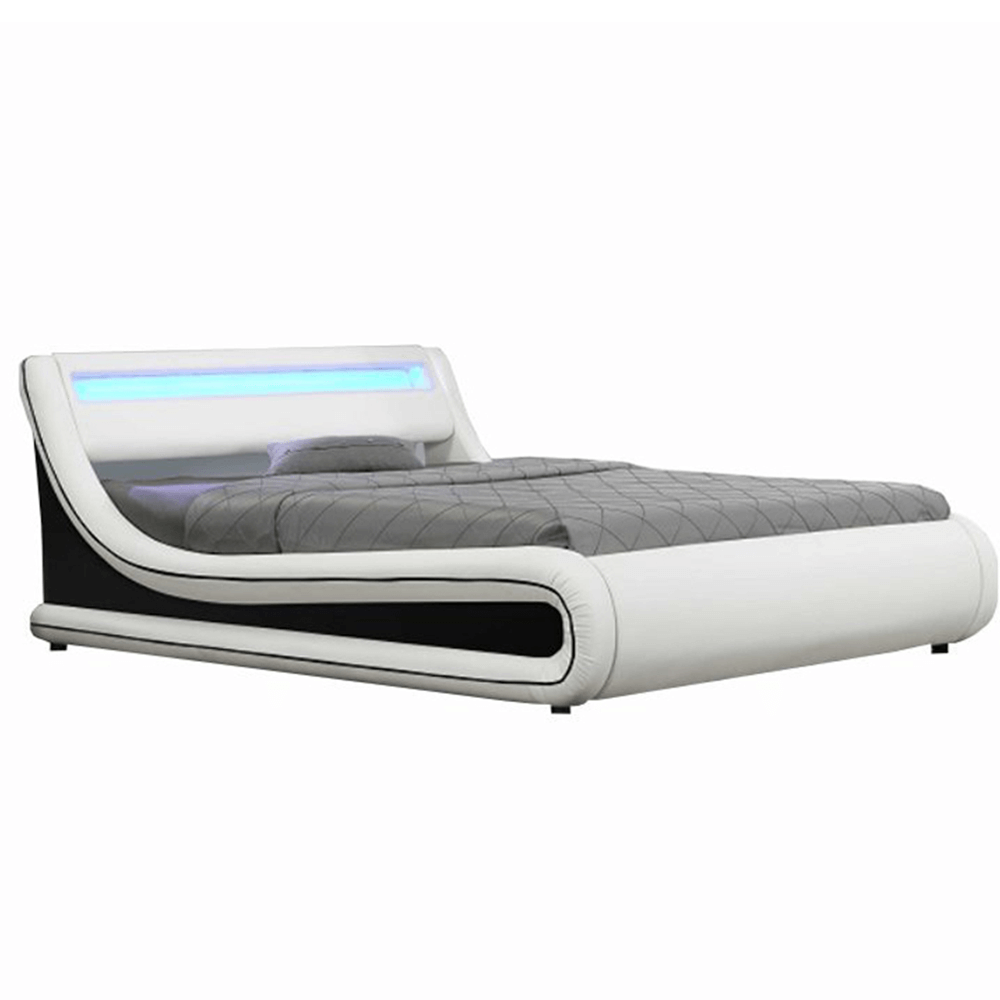 dupla ágy RGB LED világítással, fehér/fekete, 180x200, MANILA NEW (TK)
