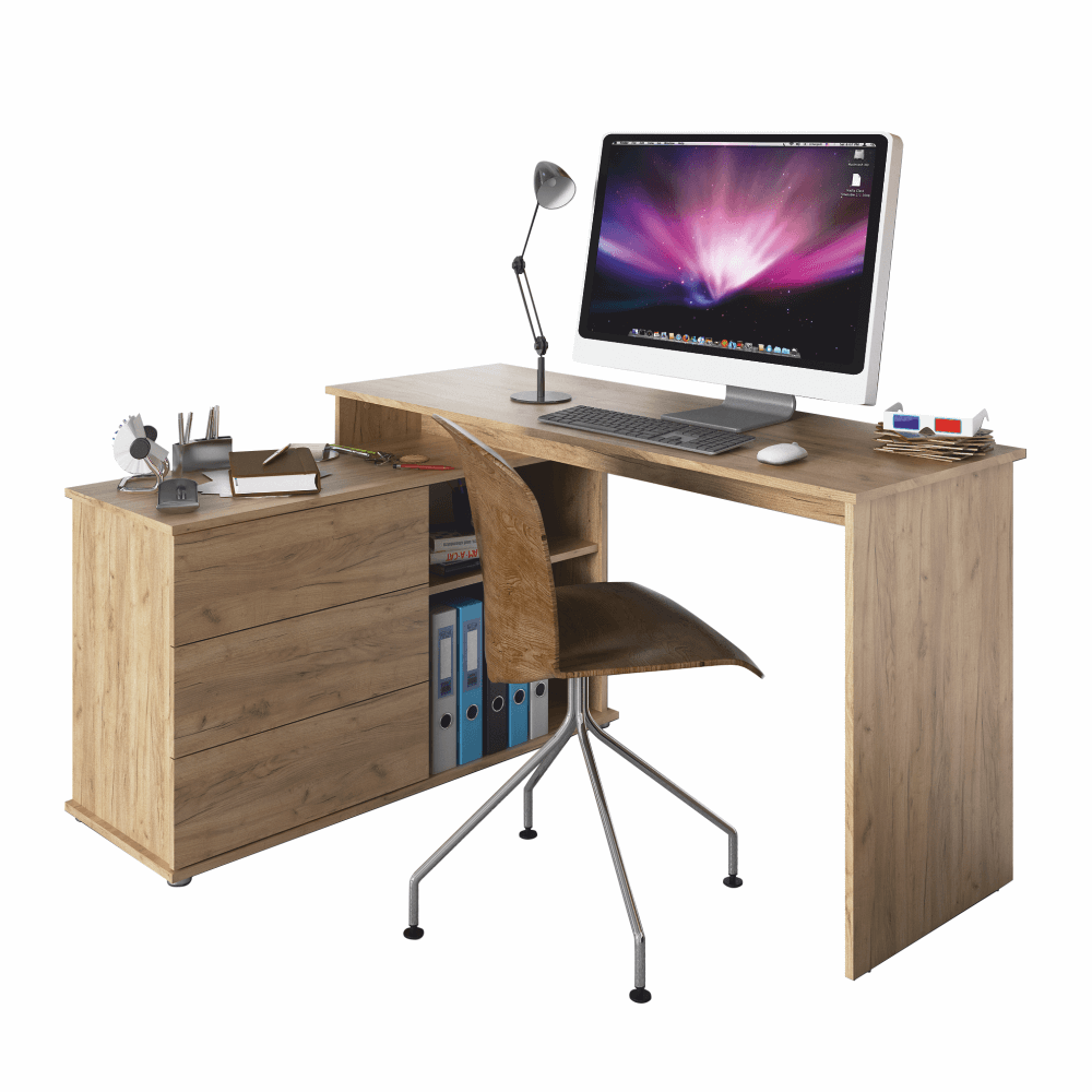 Univerzális sarok PC asztal, tölgyfa artisan, TERINO (TK)