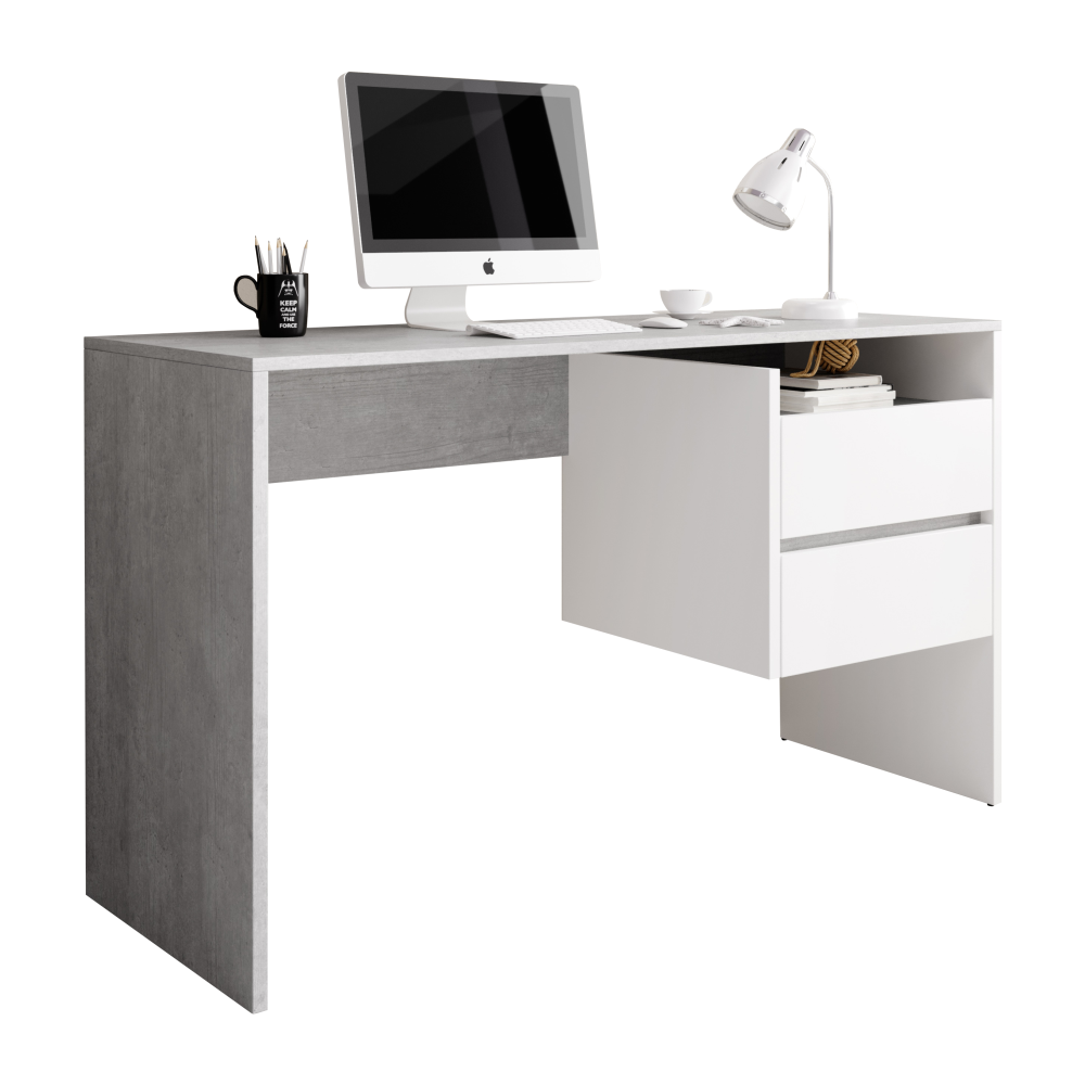 PC asztal, beton/fehér matt, TULIO (TK)