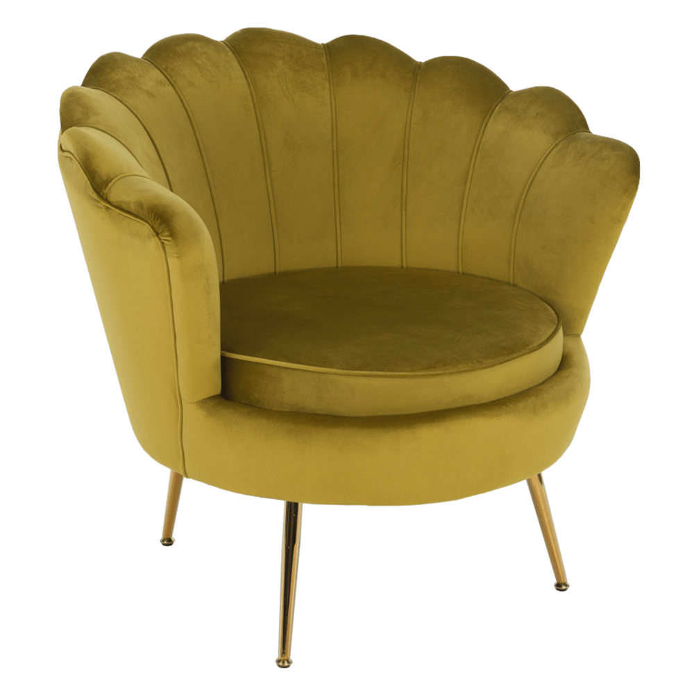 Fotel Art-deco stílusban, mustár színű Velvet anyag/gold chróm-arany, NOBLIN (TK)