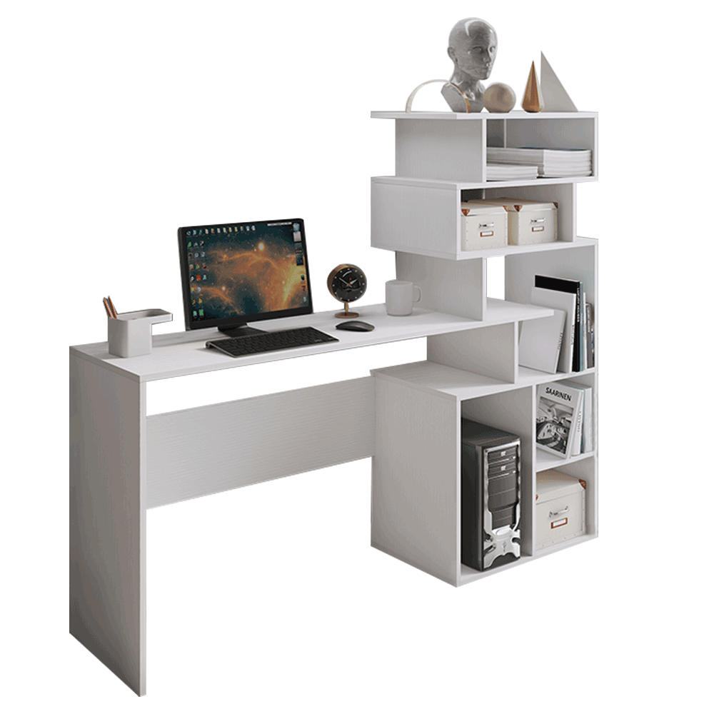 Számítógépasztal, fehér, laminált DTD, MAXIM (TK)