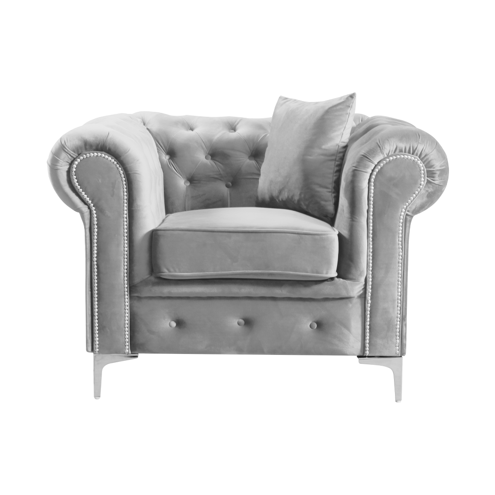 Luxus fotel, világosszürke Velvet szövet, ROMANO (TK)