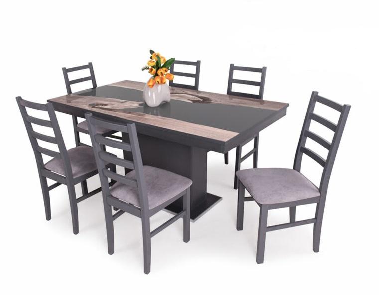Flóra Plusz asztal epoxy hatású üveglappal étkezőgarnitúra Niki székkel - 6 személyes (DIV) (BNY)