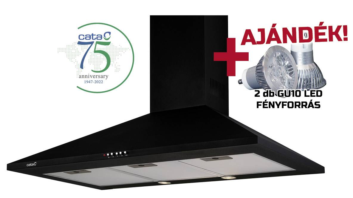 CATA - Páraelszívó OMEGA 900 fekete BK/L LED + 2 db Conlight LED fényforrás (MK)