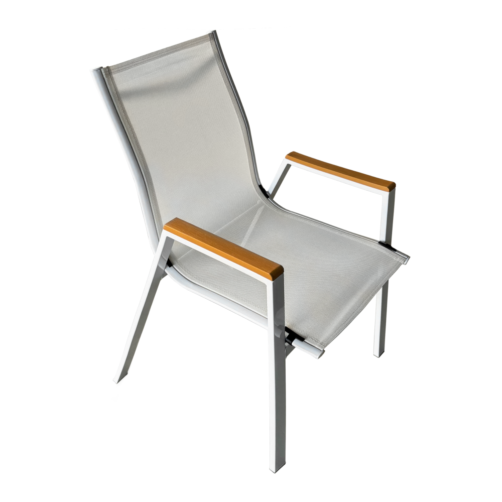 Kerti rakásolható szék, fehér acél/tölgy, BONTO (TK)