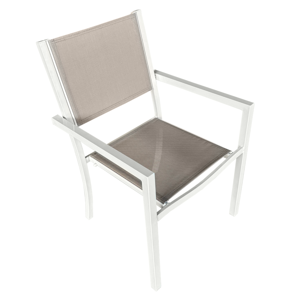 Kerti rakásolható szék, fehér acél/világosszürke, DORIO (TK)