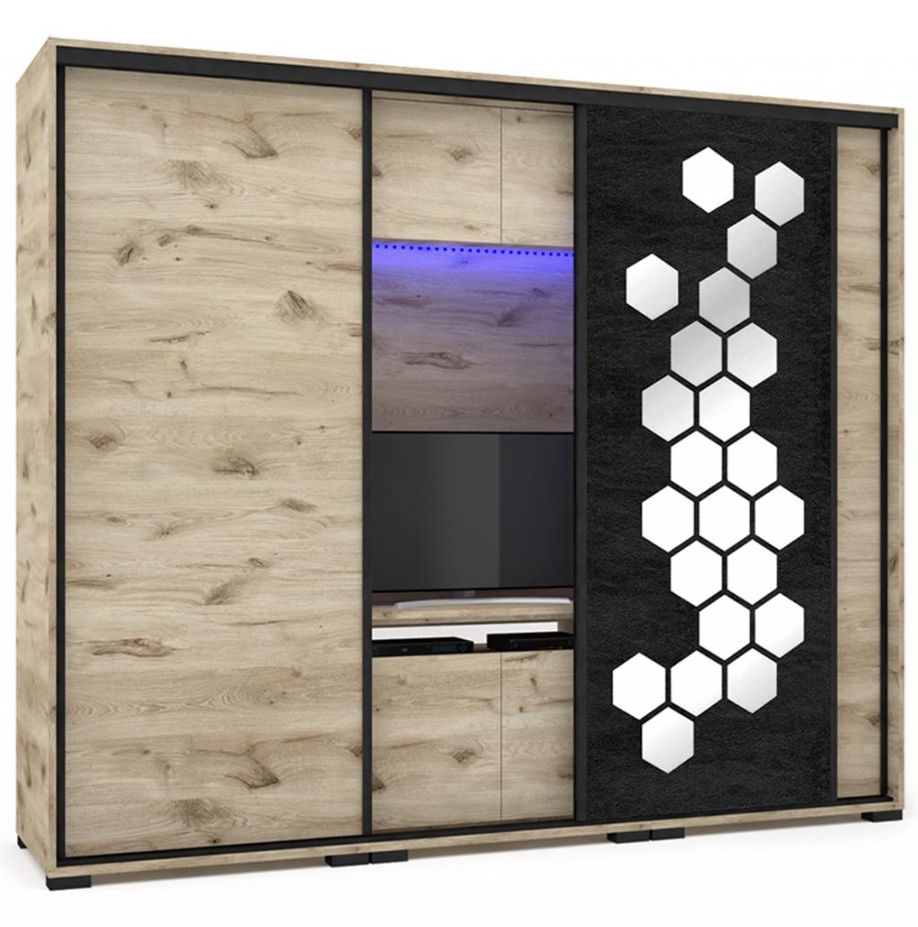 Honey TV-s tolóajtós gardróbszekrény - 239 cm 3 ajtós változat (DIV) (BNY)