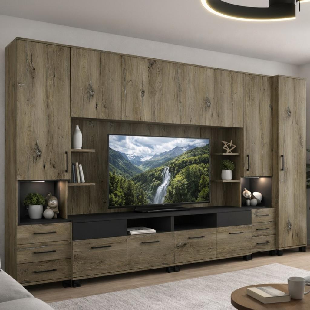 Nepál nappali szekrénysor 335 cm LED világítással (DIV) (BNY)